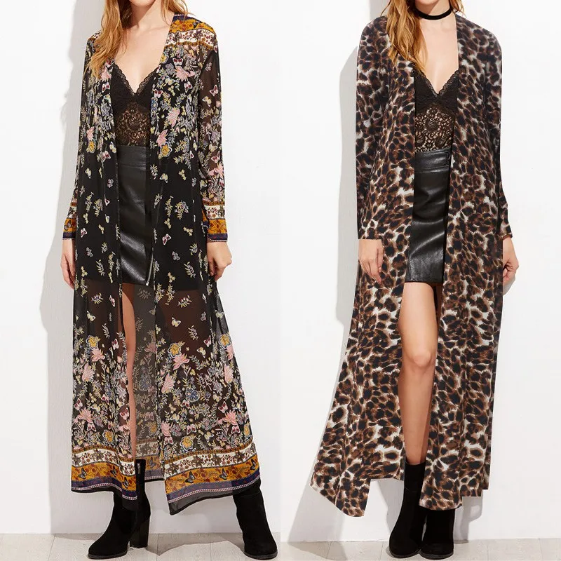 

Women's Print Leopard Long Cardigan Blouse ZANZEA Fashion Kimono Cape Female Casual Open Front Summer Plus Size Woman Tunic 5XL