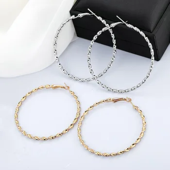 

Simple Gold Color Big Hoop Earring For Women Statement Fashion Large Circle Round Earrings Party Jewelry Accessories