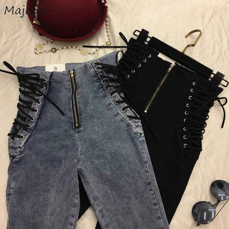 Jeans Women Skinny High-waist Lace-up Zipper Pockets Straight Casual Student Daily Womens Elegant New Fashion Trousers Lady HOT Jeans Women Skinny High-waist Lace-up Zipper Pockets Straight Casual Student Daily Womens Elegant New Fashion Trousers Lady HOT