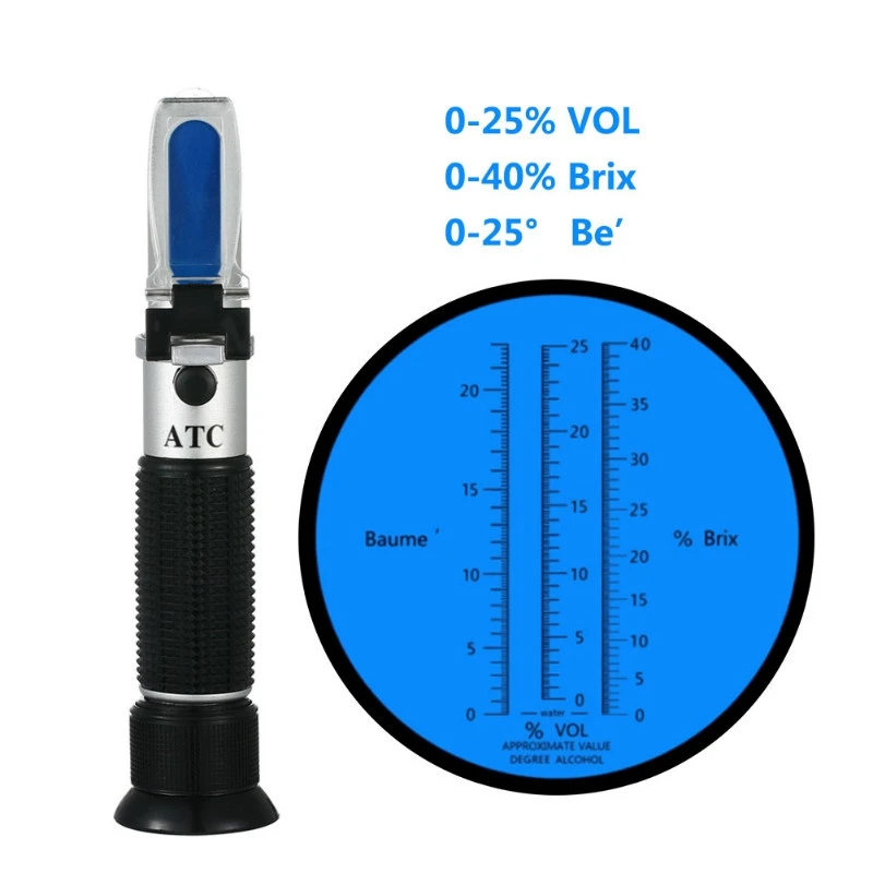 Портативный 3 в 1 ручной рефрактометр для винограда и спирта (весы Brix Baume