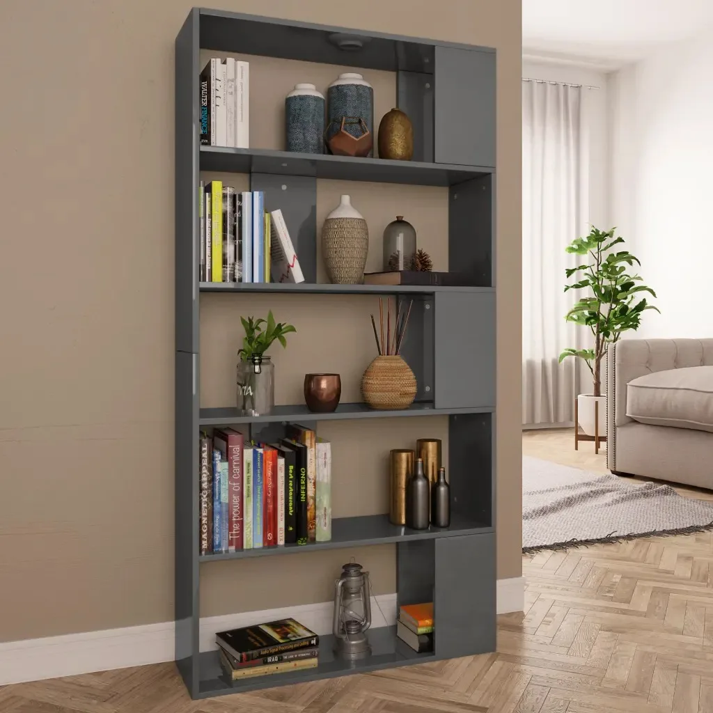 

vidaXL Book Cabinet / Room Divider High Gloss Grey 80 x 24 x 159cm Chipboard 800107