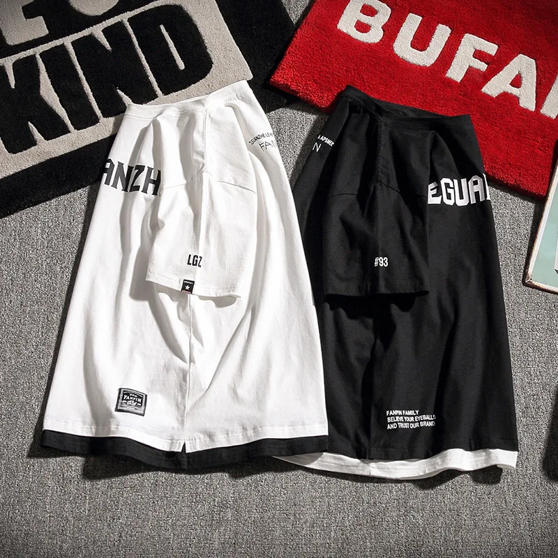 

2019 Summer New Style Japanese-style Kirin Wind Pose Large Size Mock Two-Piece Printed Short Sleeve M-5x Ht