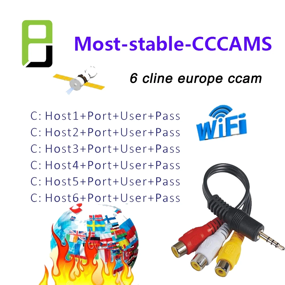 

HD DVB-S2 6 Clines for 1 Year Europe support Satellite TV Receiver GTmedia V8 Nova V7S V9 Freesat V7 Ccam Italy Spain Europe