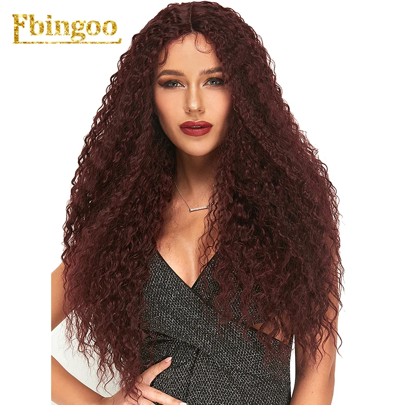 Ebingoo, медный, красный, Бургундский, черный, синтетический парик на кружеве с детскими волосами, длинные, афро, кудрявые, кудрявые, Futura, парики для женщин, 30 дюймов - Цвет: FU190302664