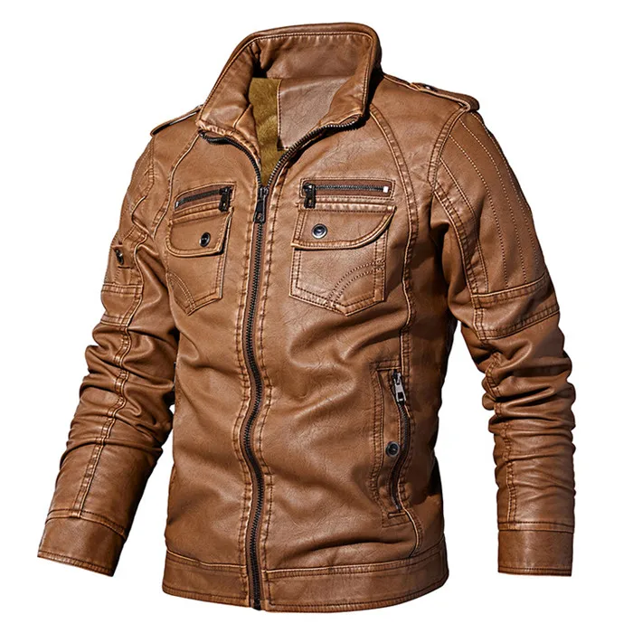 Mountainskin, новинка, мужская осенне-зимняя куртка из искусственной кожи, модная однотонная приталенная кожаная куртка, мужская повседневная куртка, брендовая одежда, SA760 - Цвет: Light Brown