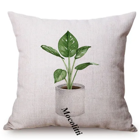 Green Plant Nordic Concise Small fresh Home Decorative Cushion Cover Cactus Aloe Potted Plant Office Sofa Throw Pillow Cover 18 M121-7