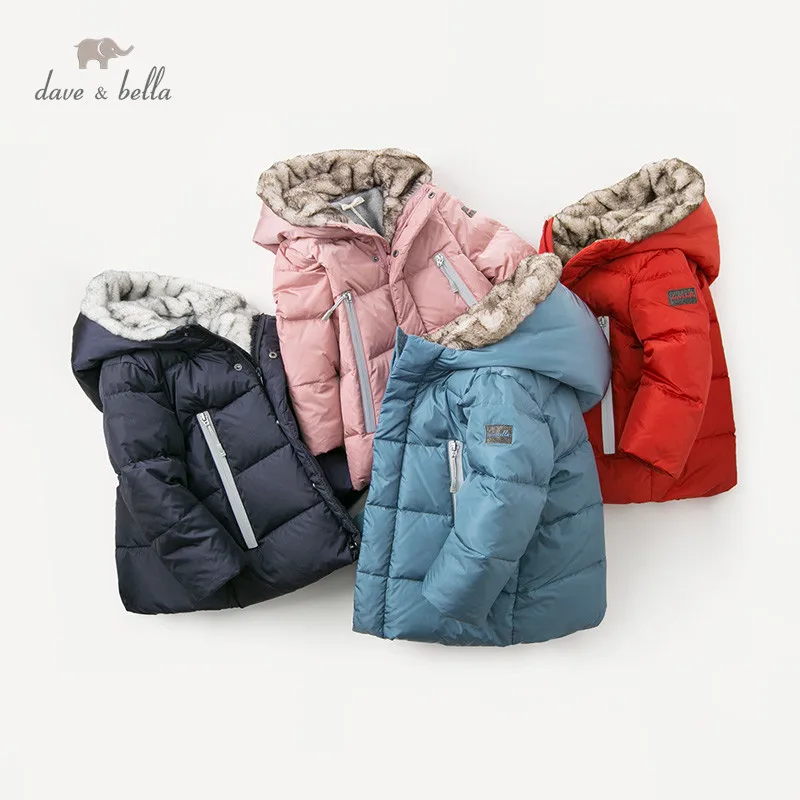 discounted DB11995 dave bella winter baby unisex down zipper pockets hooded coat outerwear children 90% white