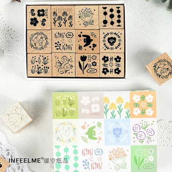 

12pcs/pack Flowers Butterfly Bird Decoration Stamp Wooden Rubber Stamps for Scrapbooking Stationery DIY Craft Standard Stamp