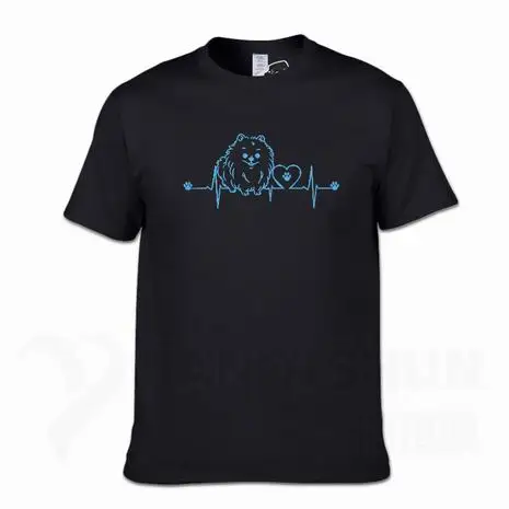 New Funny Pomeranian T Shirt Unisex Short Sleeve O-Neck 16 Colors Cotton Casual Cute Heartbeat Dog T-shirt Girls Woman Tshirt