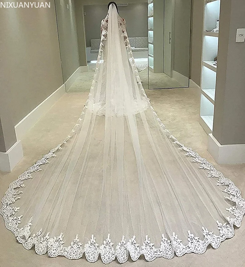 

Hot Sale 2023 Wedding Veil Lace Cathedral Wedding Accessories White Ivory Cheap Long Voile Marriage Bridal Veil