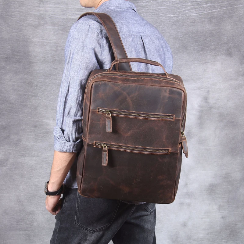 

Large Capacity Crazy Horse Leather Backpack Male Genuine Leather Originally Handmade Cowhide Backpack for Travelling Daypack
