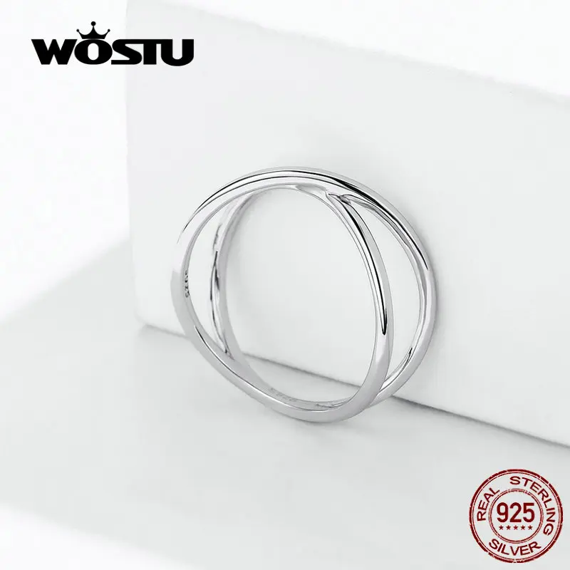 WOSTU Настоящее 925 стальное кольцо Серебряный двойной слой с крестом кольца на палец классические новые кольца для женщин ювелирные изделия подарок BKR543