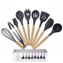 11 шт. кухонная утварь с деревянной ручкой из нержавеющей стали набор для приготовления пищи плоскогубцы венчик щелевая ложка суповая Ложка инструменты для приготовления пищи