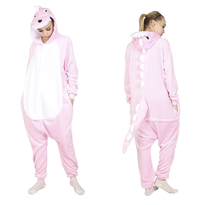 Pink Dinosaur KIGUCOS, Пижама для взрослых с животными, пижама с рисунком панды для мужчин и женщин, смешной Рождественский подарок, единорог, комбинезон, зимняя Пижама - Цвет: Pink Dinosaur