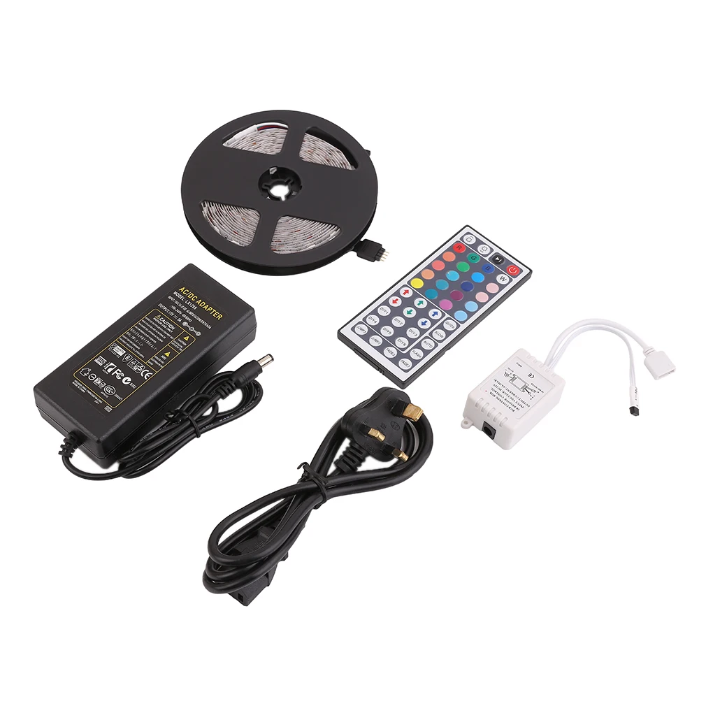 

5M 5050SMD RGB 300 LED Strip Flexible Waterproof Light with 44key Remote Controller And 5A Power IP20 UK/US/EU Plug