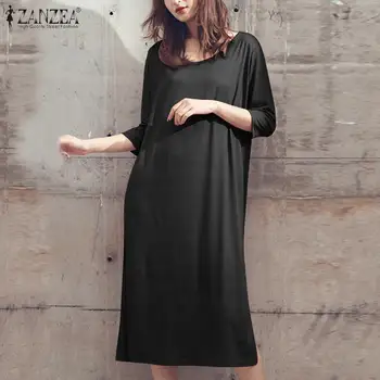 

ZANZEA 2020 Women's Nightdress Solid Midi Dress Fashion Short Sleeve O Neck Sleepwear Clothing Female Backless Robe Plus Size