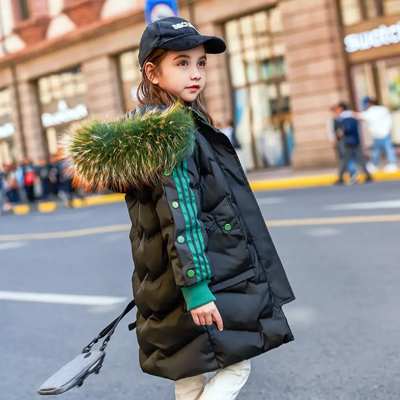 Новое зимнее детское пуховое хлопковое пальто толстые теплые куртки-Пуховики с воротником из натурального меха для девочек Детская верхняя одежда Modis Y2341