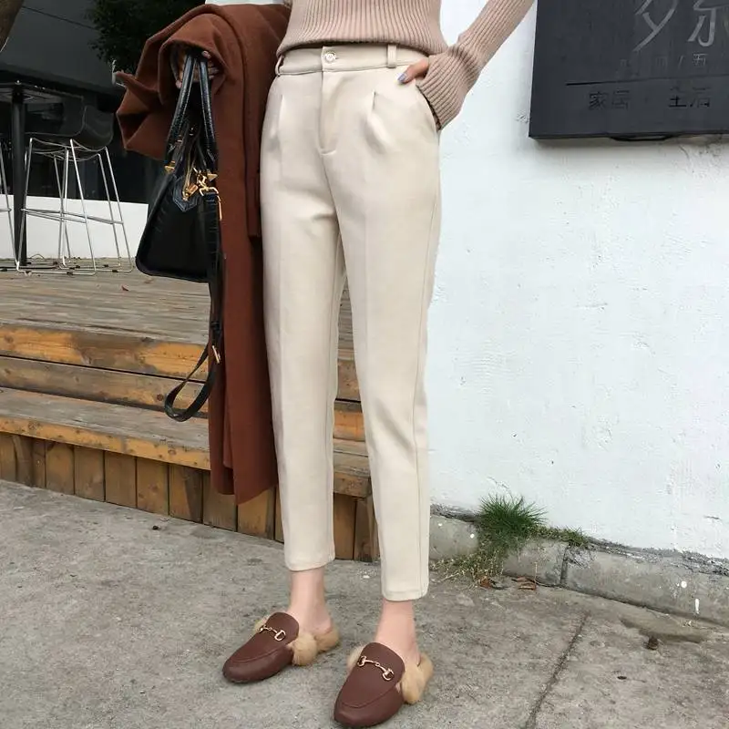 

2019 Autumn Winter Harem Pants women Korean Style High Waist Woolen Trousers Female Long Pants Pantalones Mujer Plus Size 3XL