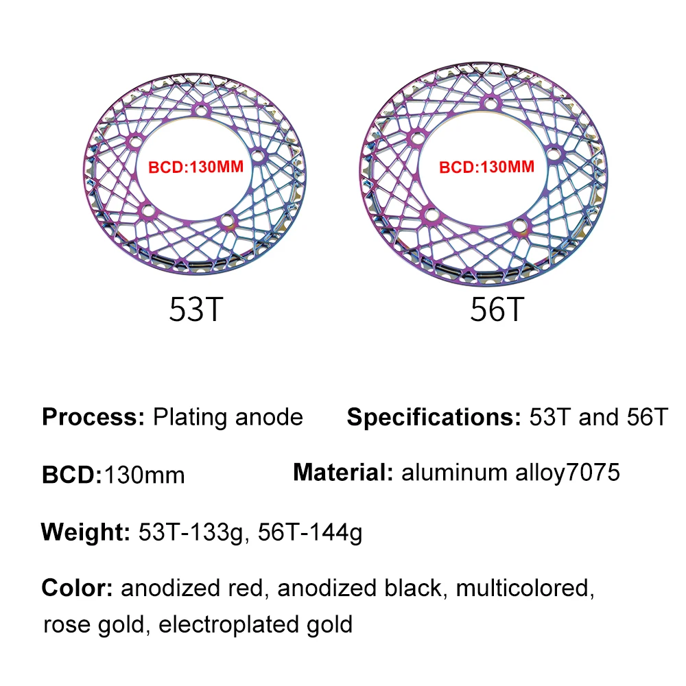 BOLANY 130 BCD BMX Folding Bike Chainwheel CNC AL Hollow Design Ultralight Chain Wheel 53T 56T Rainbow Plating Chainring