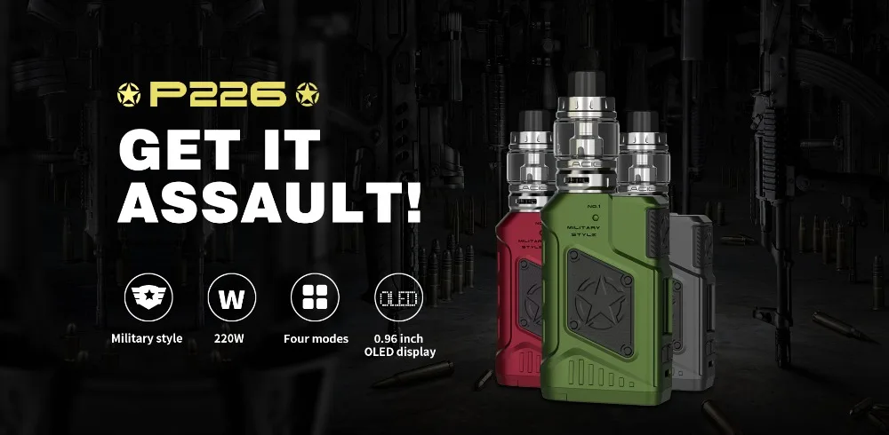 Original TESLA P226 Miltary Style vape kit 220w with 096inch OLED Screen Box Mod Temperature Control mode Electronic Cigarette (29)