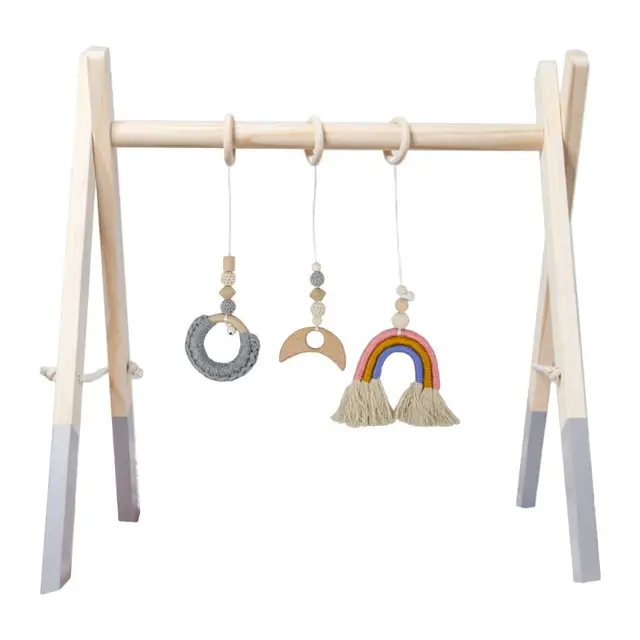 1Set Nordic Cartoon Baby Wooden Gym Fitness Frame Rack Hanging Pendant Toys Kit Toddler Infant Room Decorations