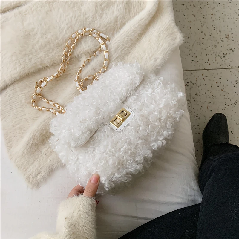 New Winter Fashion New Ladies Square bag High quality Soft Plush Women's Designer Handbag Chain Shoulder Messenger bags