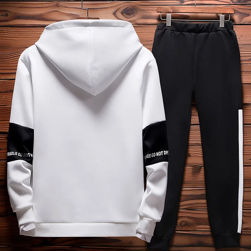 Reviews Men Tracksuit Fashion Hoodies Suits Brand Track Suit Autumn Winter Drawstring Hooded Sweatshirt Pullover Sportswear Custom LOGO