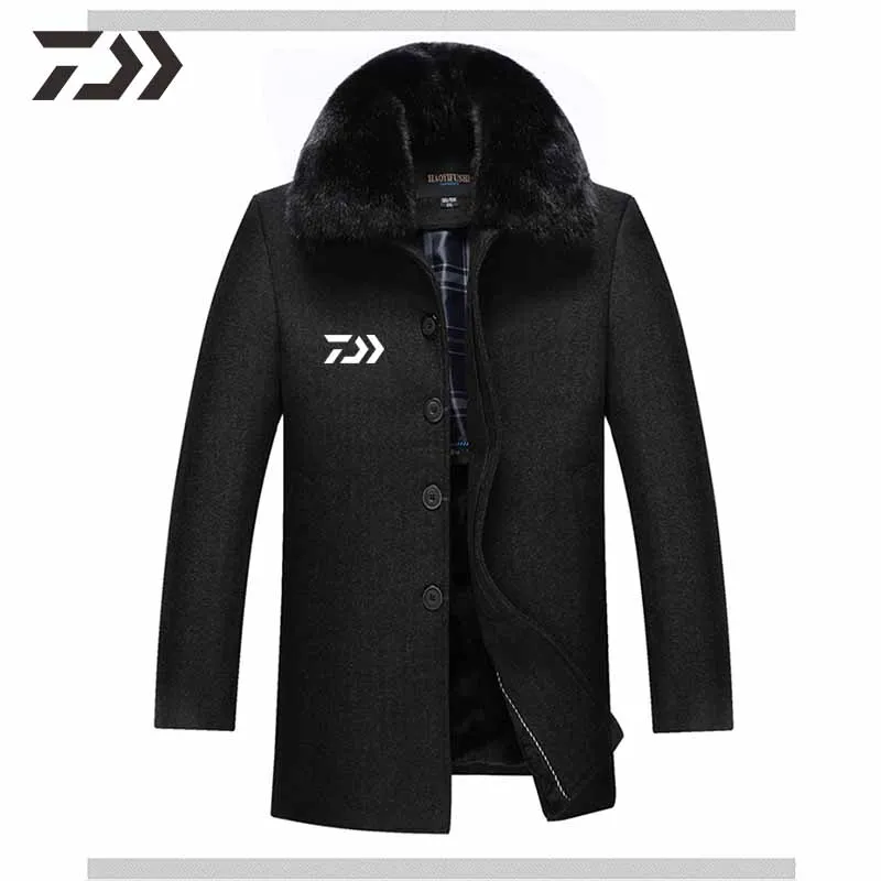 Daiwa, одежда для рыбалки, зимняя мужская теплая утолщенная куртка с воротником для рыбалки, повседневная мужская куртка, однотонная мужская зимняя куртка на пуговицах