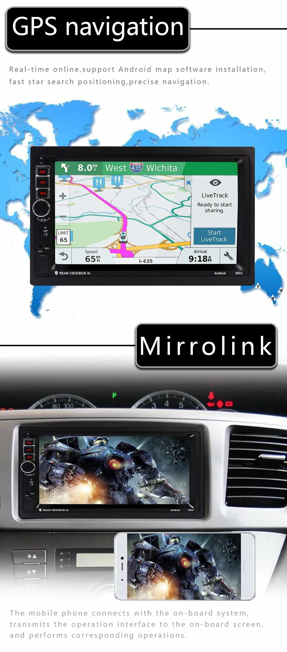 7 дюймов 2 Din Android 8,1 автомобиля MP5 плеер 1+ 16G стерео радио WI-FI 3g gps FM Bluetooth TF карта USB с 4-светодиодный заднего вида Камера