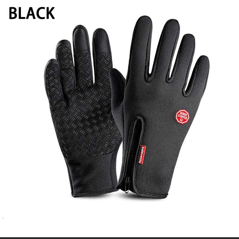Мужские/женские зимние теплые велосипедные перчатки с сенсорным экраном на весь палец, перчатки для велоспорта, лыжного спорта, кемпинга, пешего туризма, мотоцикла, спортивные перчатки - Цвет: black