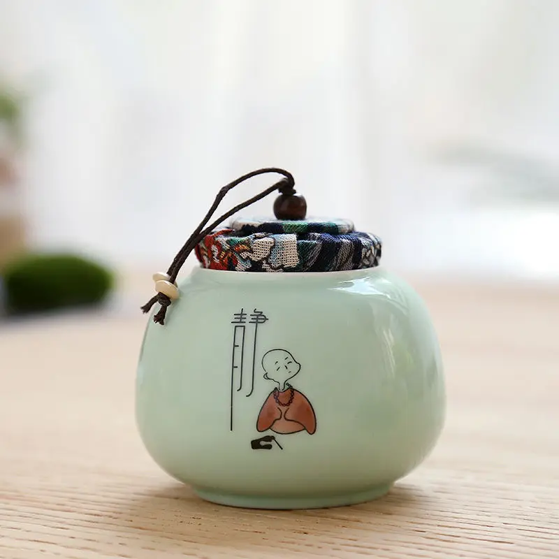 qingci jing Small Kitchen Tea Storge Jar Traditional Chinese Tea Box Porcelain Pu'er Tea Cans Ceramic Sealed Spieces Canister Office Teaware - Цвет: qingci jing