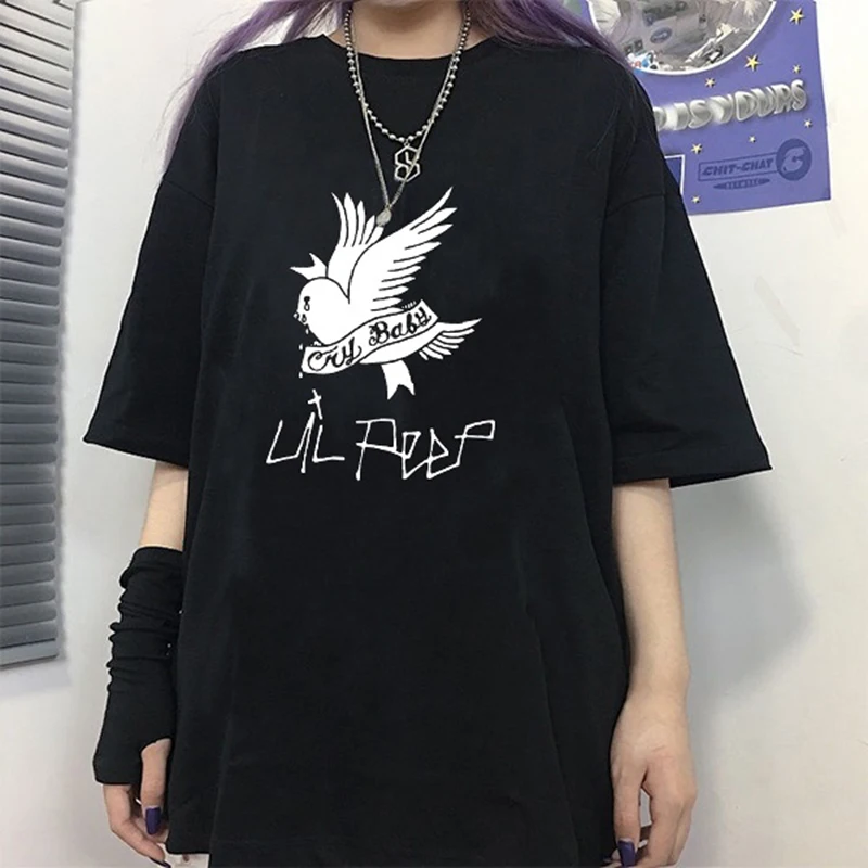 Summer T-shirt lil peep hip-hop singer loose fun letter printing Harajuku casual chic short-sleeve tops women's clothing | Женская