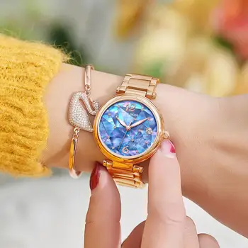 

2019 Reef Tiger/RT Brand New Design Fashion Ladies Watch Rose Gold Blue Dial Mechanical Leather Watches Relogio Feminino RGA1854