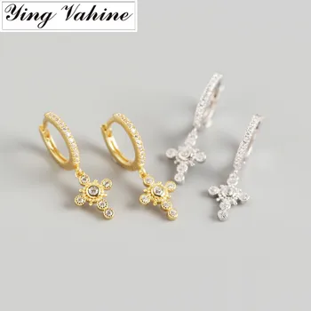 

ying Vahine New 100% 925 Sterling Silver Shiny Zircons Cross Pendant Stud Earrings for Women