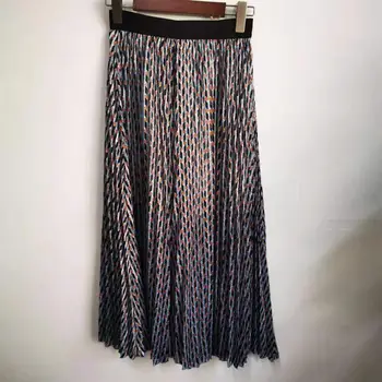 

Spring Summer New 2020 Fashion Women's Pleated Midi Skirt Printed Female Long Skirts Wild Stylish Clothes