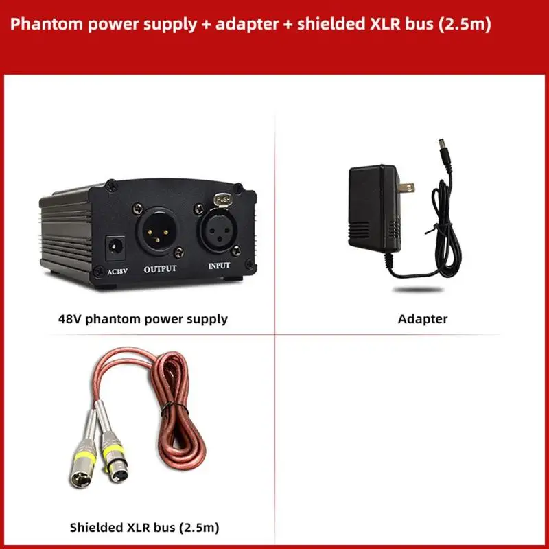 For Bm 800 Microphone 48v Phantom Power Supply With Adapter Xlr Audio Cable For Condenser Micro Karaoke Microphone Mikrofon O6t8 lavalier microphone