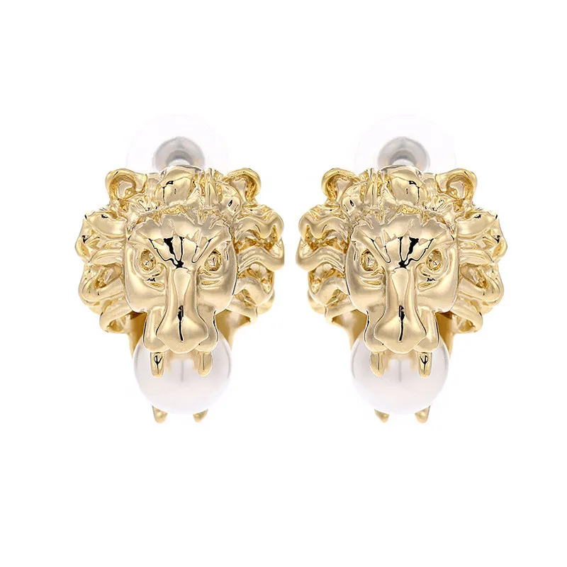 

Special lion pearl stud earrings gold earrings for female jewelry