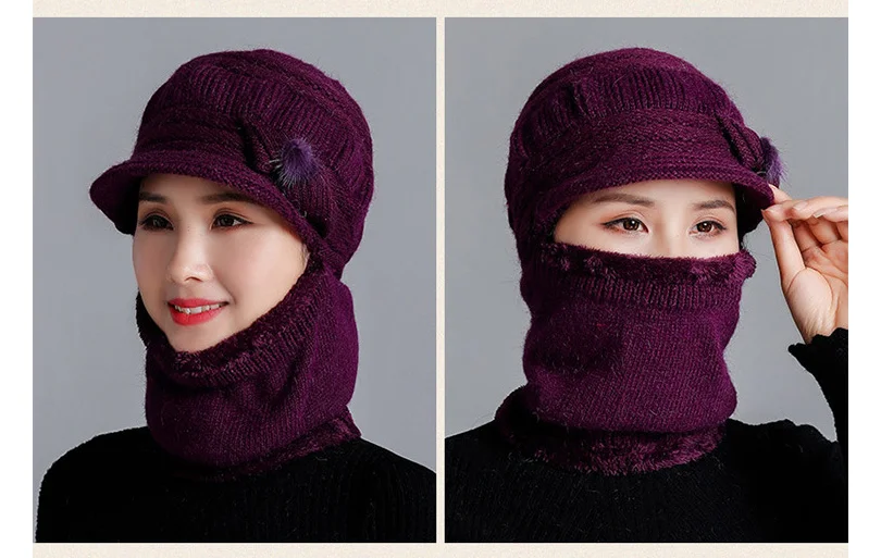 Зимние шапки Skullies Beanies, шляпа для мамы, бини для женщин, шерстяной шарф, шапки, Балаклава, маска, шляпа, бант, в полоску, вязаные шапки