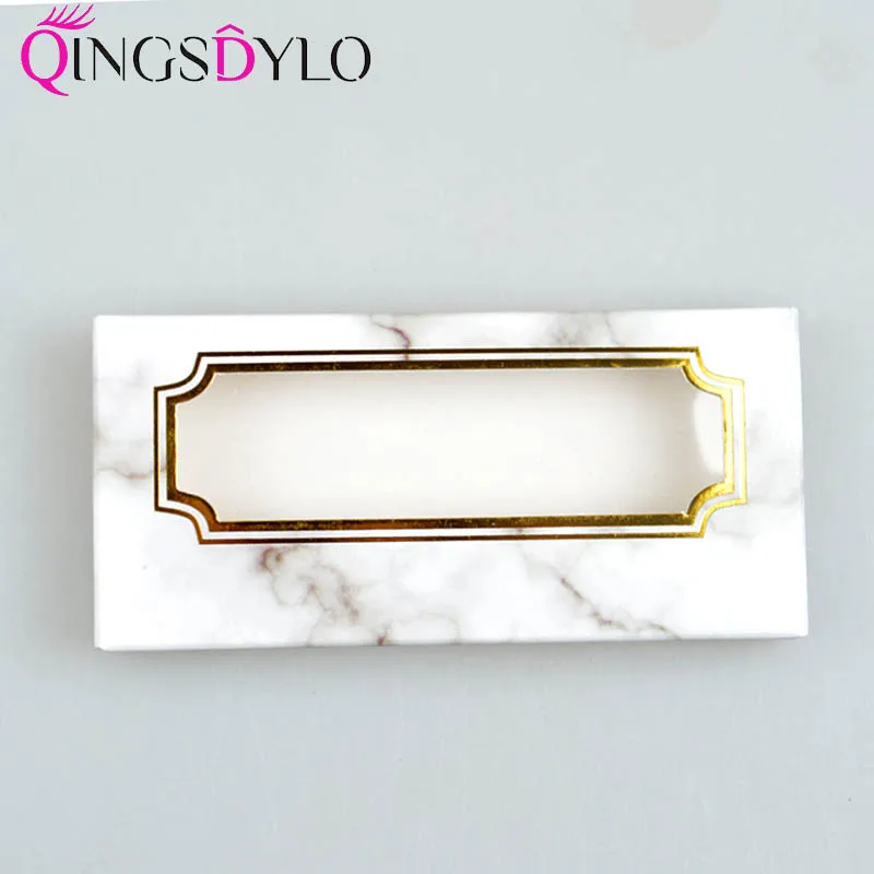 

Empty Eyelashes Packaging Soft Paper Lash Box Marble Design for 25MM Strip Lashes 3D Mink Lashes