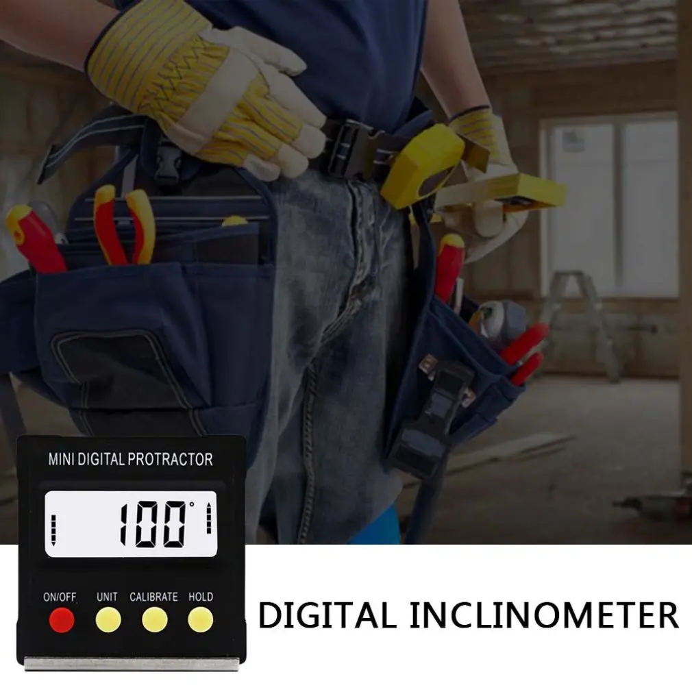 360 Degree Black Mini Digital Protractor Inclinometer Electronic Level Box Magnetic Base Measuring Tools