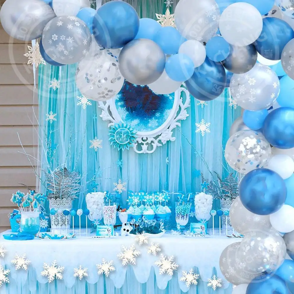 72pcs/set Snowflake Arch Background Foil Ball Happy Birthday Snow Latex Printed Snow Theme Kid Toy Balls Christmas Wedding decor