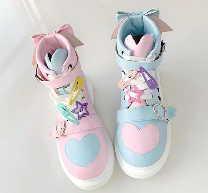 Korean Harajuku Style High help Bowknot Princess Kawaii Girl Women Shoes Tea Party Cos Loli Round Head Women Shoes