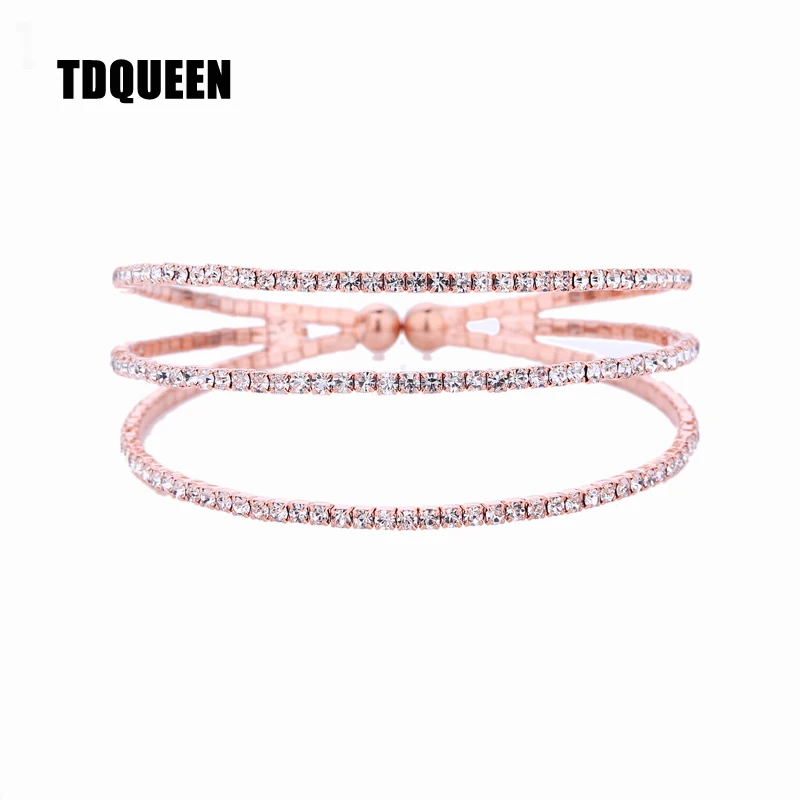 TDQUEEN элегантная со стразами браслеты с серебряным покрытием и позолоченный металл милый боковой Открытый браслет для женщин