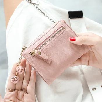

Leather Wallet Woman's Short Small Fresh Fold 2020 Cute Student Multi Function Zero Wallet