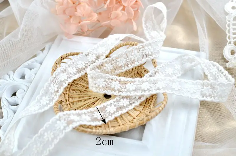5yard/lot 2cm Narrow Lace Trim Cotton Embroidered Flower Lace White Clothes Bilateral Crocheted X935 lace ribbon lace fabric lace sewing accessories lace sewing supplies lace accessories lace garment accessories clothing craft accessories