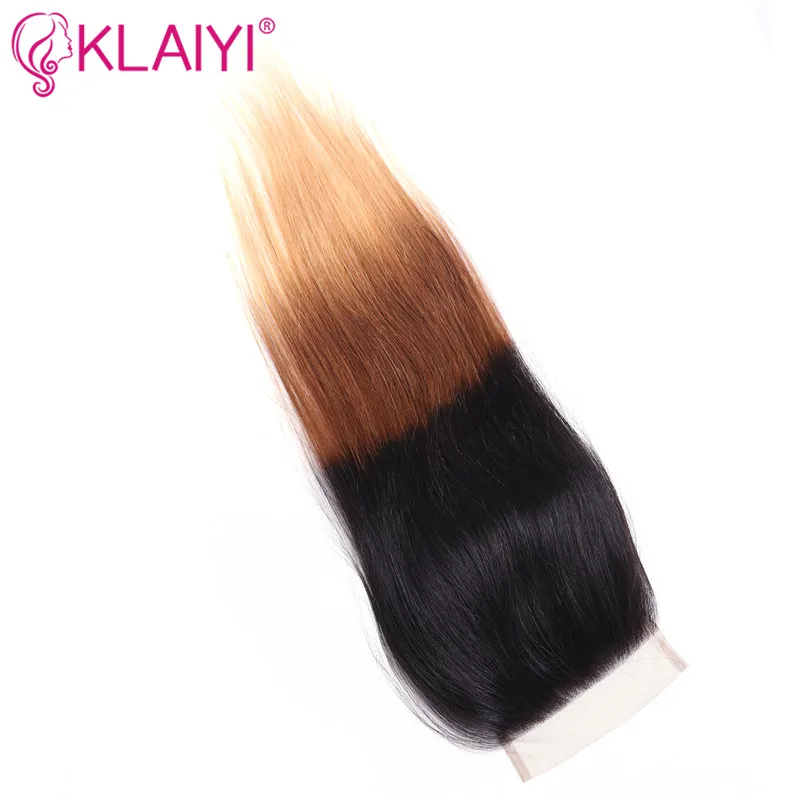 KLAIYI волосы закрытие бразильские прямые кружева закрытие часть Remy человеческие волосы 4x4 дюймов швейцарское кружево 1B/4/27 Топ Закрытие
