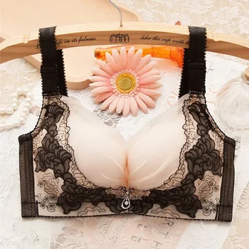 

Women Sexy Push Up Patchwork Wire Free Bra for Women , Women's Wine Red White Lingerie , Woman Back Closure Lace Brallete