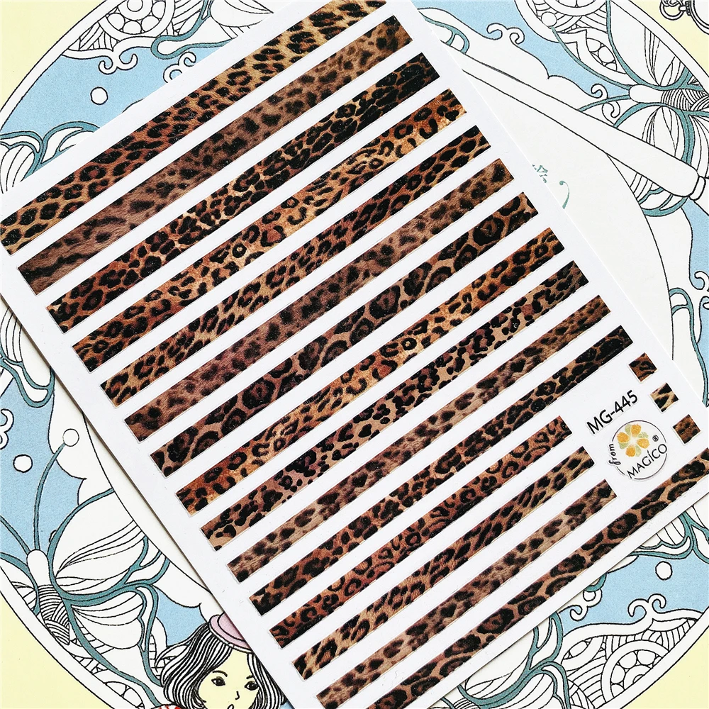 

MG-445 MG-103-2 MG-32 Leopard pattern Colorful long lines 3D Back glue Nail Art Stickers Decals Sliders Nail ornament decoration