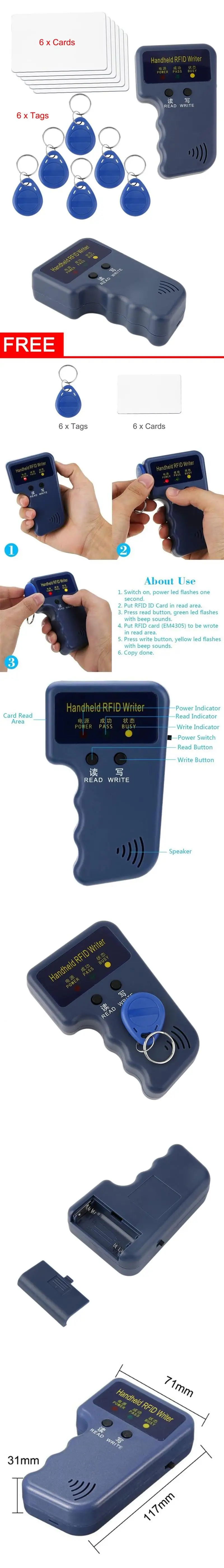 Профессиональный ручной RFID 125 кГц EM4100 RFID Копир писатель Дубликатор Программист считыватель+ T5577 EM4305 перезаписываемые ID брелки