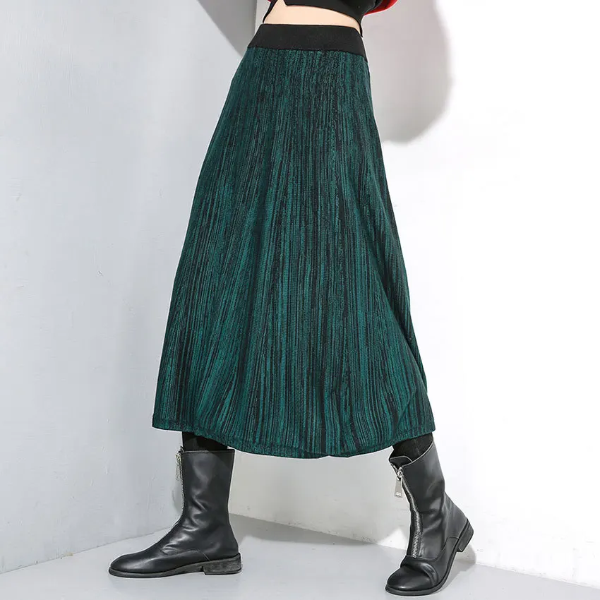 SuperAen Winter Elastic Waist Knit Skirts Women New Solid Color Elastic Waist Wild Ladies Skirts Solid Color Fashion Skirts